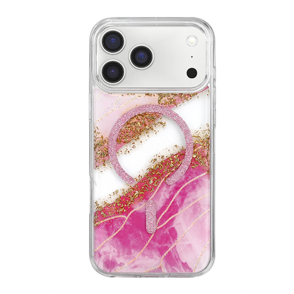 Onegif İphone 17 Pro Max Lotus Simli Magsafe Kapak - Pembe