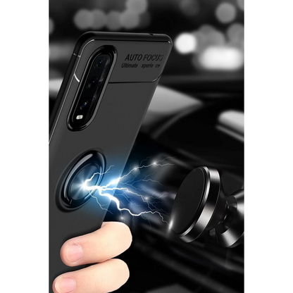 Oppo Find X2 Kılıf Range Yüzüklü Silikon - Siyah-kırmızı