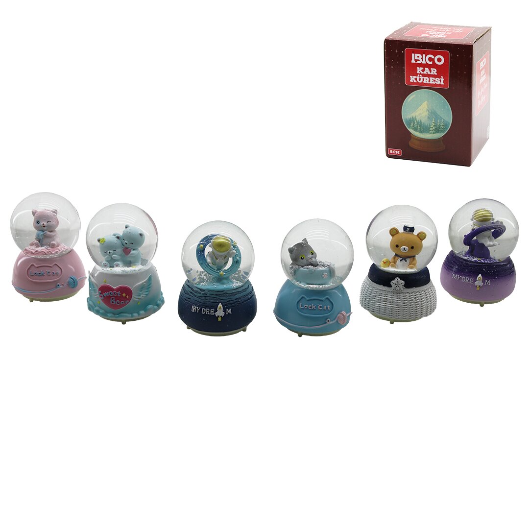 ORTA BOY - 8CM PİLLİ - IŞIKLI MÜZİKLİ KAR KÜRESİ CAM HAYVAN FİGÜRLÜ - DESEN MİX RENKLİ HERHANGİ BİR TANESİ GÖNDERİLİR (5643)