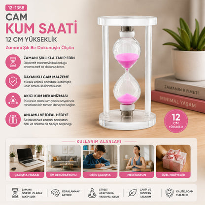 ORTA CAM KUM SAATİ CAM STANDLI= ÇAP: 6.8CM-YÜKSEKLİK: 12CM (5643)