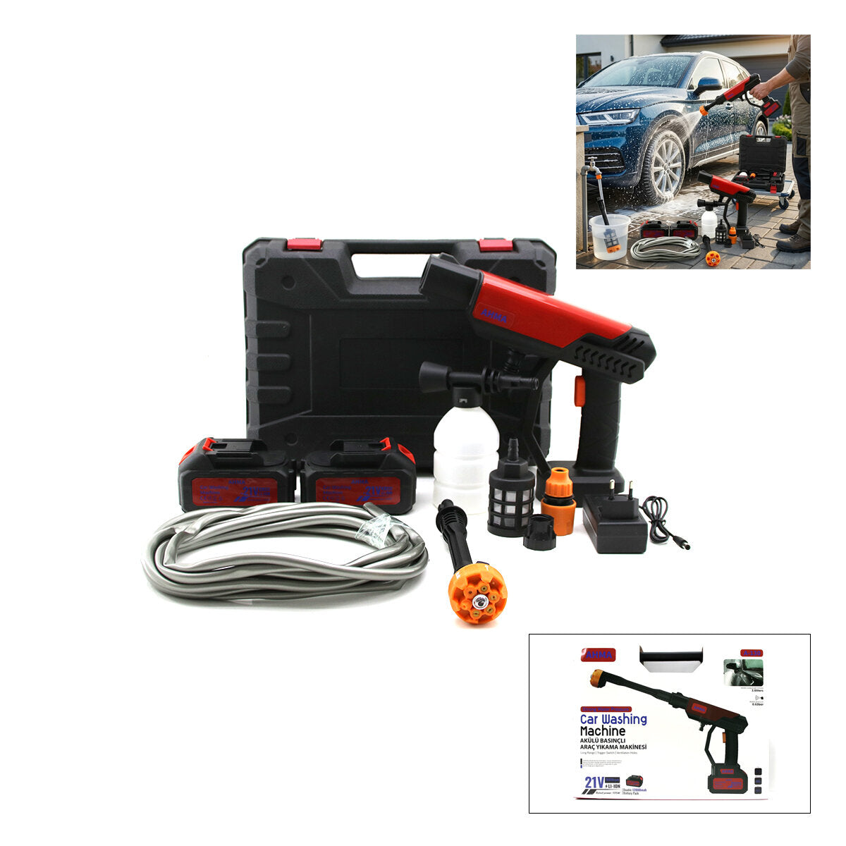 OTO - ARAÇ YIKAMA MAKİNESİ ŞARJLI - YEDEK BATARYALI 135W - 19000 RPM 12000 mAh - 21V 0.62bar A-130 (5643)