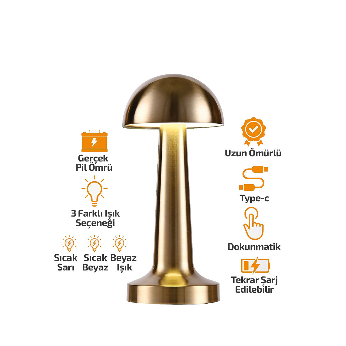 OVAL - METAL MANTAR MASA LAMBASI DOKUNMATİK - RENKLİ TYPE-C ŞARJLI 3 FONKSİYONLU YL86-1231 (5643)