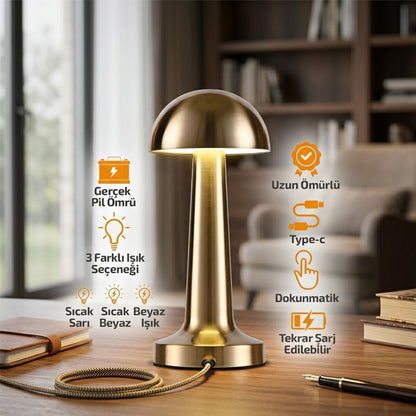 OVAL - METAL MANTAR MASA LAMBASI DOKUNMATİK - RENKLİ TYPE-C ŞARJLI 3 FONKSİYONLU YL86-1231 (5643)