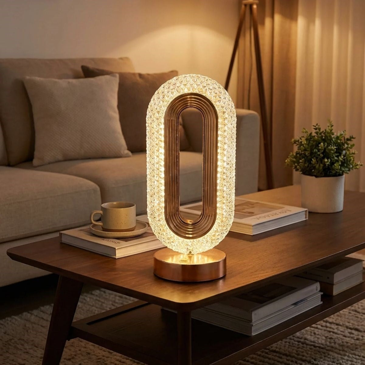 Oval Şeklinde Kristal LED Masa Lambası – Dokunmatik, 3 Renk Işık Modlu, Şarjlı Dekoratif Gece Lambası (5643)