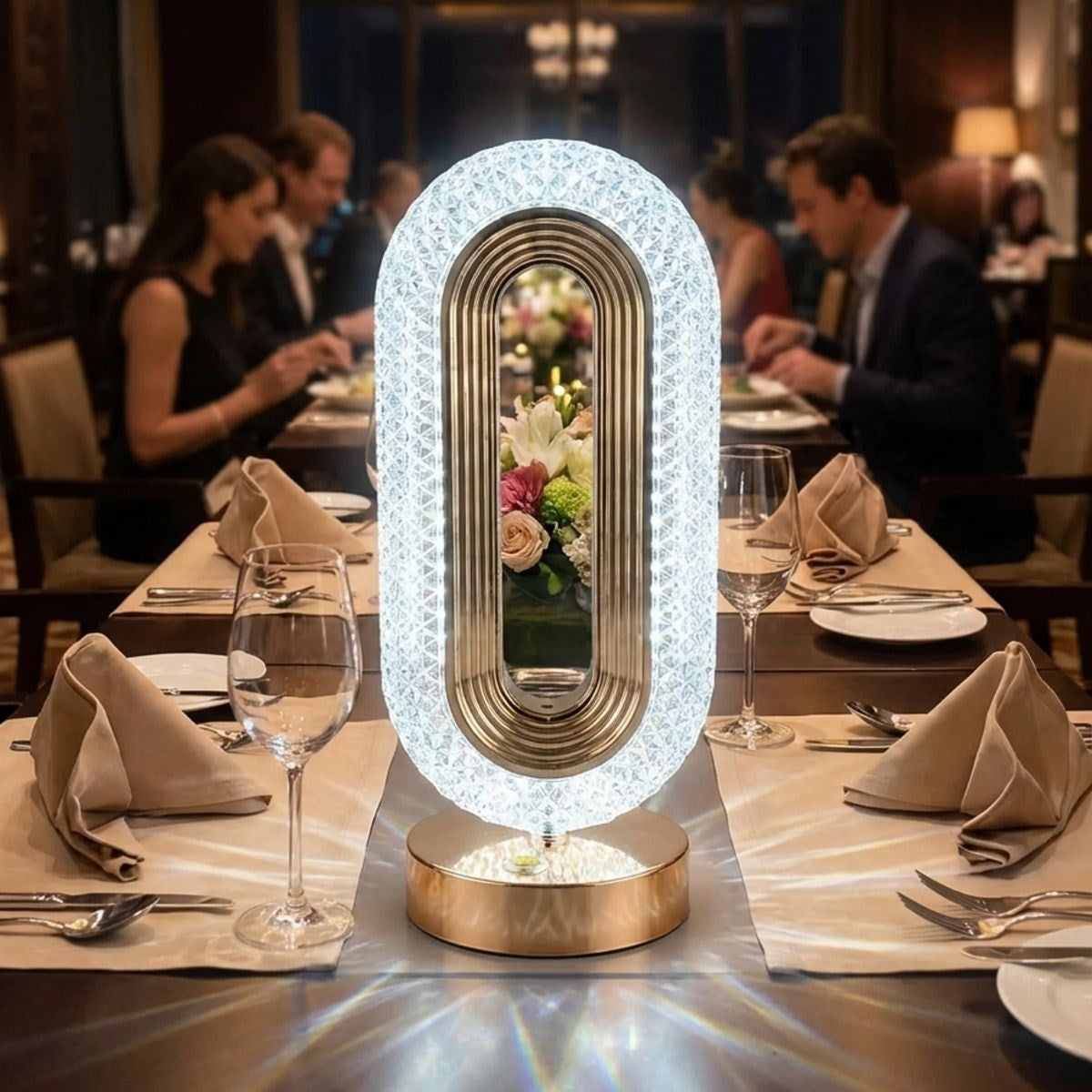 Oval Şeklinde Kristal LED Masa Lambası – Dokunmatik, 3 Renk Işık Modlu, Şarjlı Dekoratif Gece Lambası (5643)