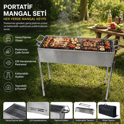PASLANMAZ MANGAL PORTATİF AYAKLI - STANDLI 70CM (5643)