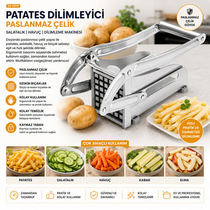 PATATO-CHIPPER MANUEL PATATES - SEBZE DİLİMLEME MAKİNESİ KOMPLE METAL ÜSTTEN KOLLU (5643)