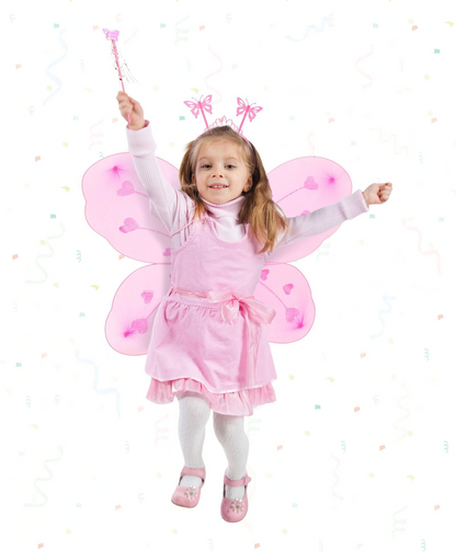 Pembe Kelebek Kız Seti – 50 Cm Kelebek Kanadı, Taç Ve Asa