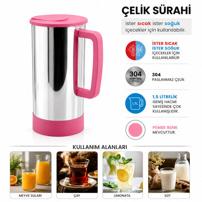 PEMBE - PASLANMAZ ÇELİK SICAK - SOĞUK ÇELİK SÜRAHİ (5643)