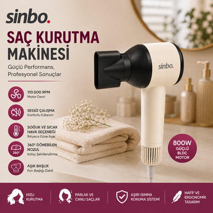 PEMBE SAÇ KURUTMA MAKİNESİ 110.000 RPM SESSİZ ÇALIŞMA - 3 HIZ - SICAKLIK AYAR SHD-1755 (5643)