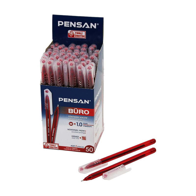 50 ADET PENSAN BÜRO KIRMIZI TÜKENMEZ KALEM M-MEDİUM - 1.0MM UÇ (5643)
