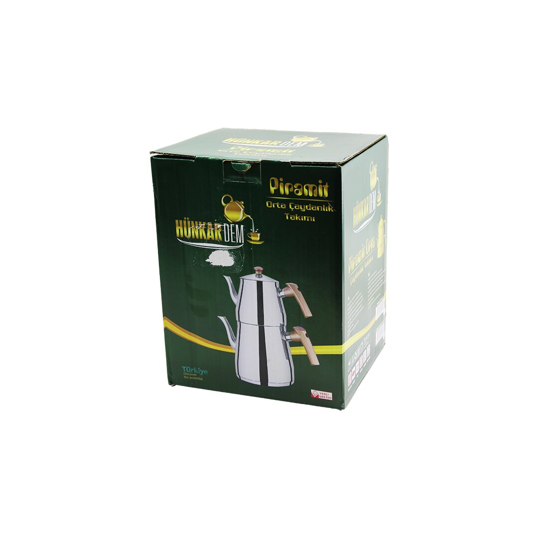 PİRAMİT ORTA BOY ÇELİK ÇAYDANLIK SETİ - TAKIMI RENKLİ BAKALİT KULP ÜST DEMLİK: 1.1LT - ALT SULUK: 2LT KENDİNDEN SÜZGEÇLİ (5643)