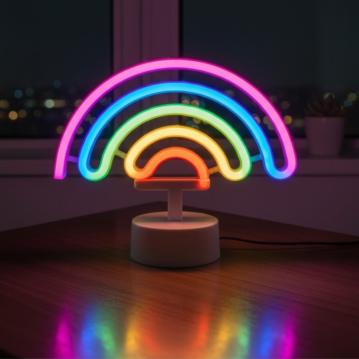 Plastik Gökkuşağı Neon LED Işık – Dekoratif Renkli Masaüstü ve Ambiyans Aydınlatması (5643)