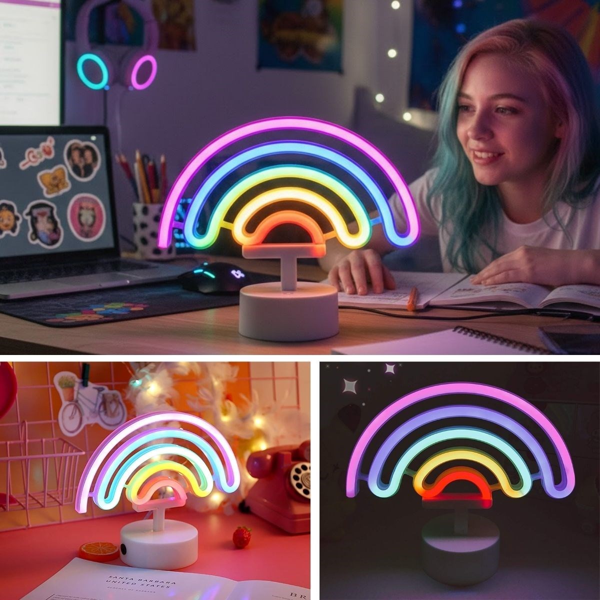 Plastik Gökkuşağı Neon LED Işık – Dekoratif Renkli Masaüstü ve Ambiyans Aydınlatması (5643)