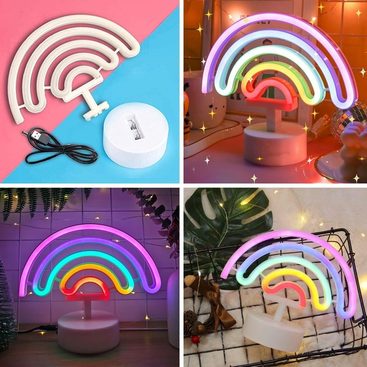 Plastik Gökkuşağı Neon LED Işık – Dekoratif Renkli Masaüstü ve Ambiyans Aydınlatması (5643)
