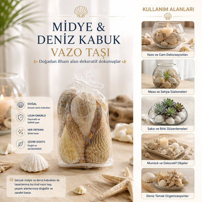 POŞETLİ RENKLİ MİX MİDYE - DENİZ KABUK VAZO TAŞI (5643)