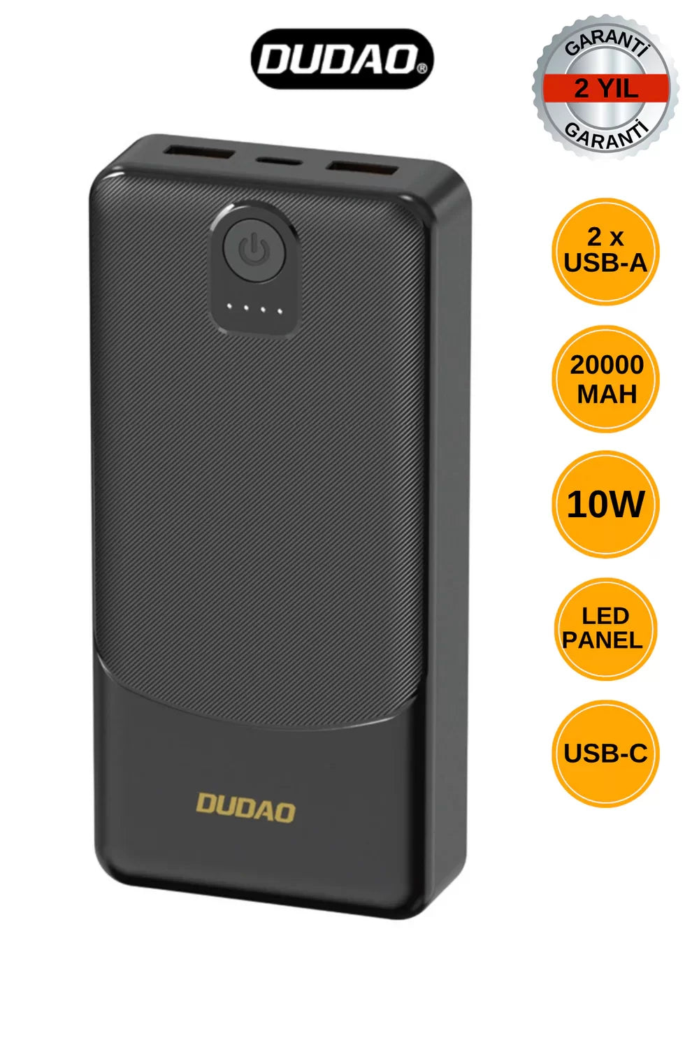 Powerbank Dudao K10Pro 2.4A 20000mAh 2 x USB-A - Siyah (5643)