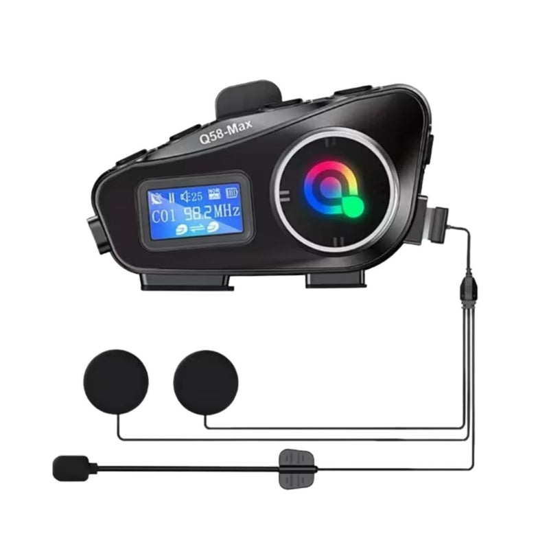 Q58 Motorsikletler İçin Fener Özellikli SD Kart Bölümlü LCD Ekranlı Kablosuz Bluetooth Kulaklıklı – Suya Dayanıklı Kask Kulaklığı (5643)