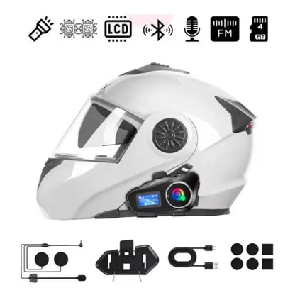 Q58 Motorsikletler İçin Fener Özellikli SD Kart Bölümlü LCD Ekranlı Kablosuz Bluetooth Kulaklıklı – Suya Dayanıklı Kask Kulaklığı (5643)