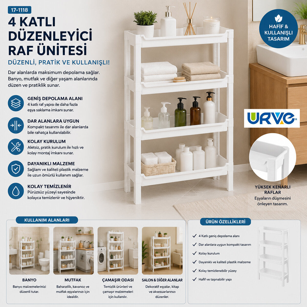 RAFTY 4 KATLI SEPET ORGANİZER DÜZENLEYİCİ RAF ÜNİTESİ 465X145X690MM (5643)