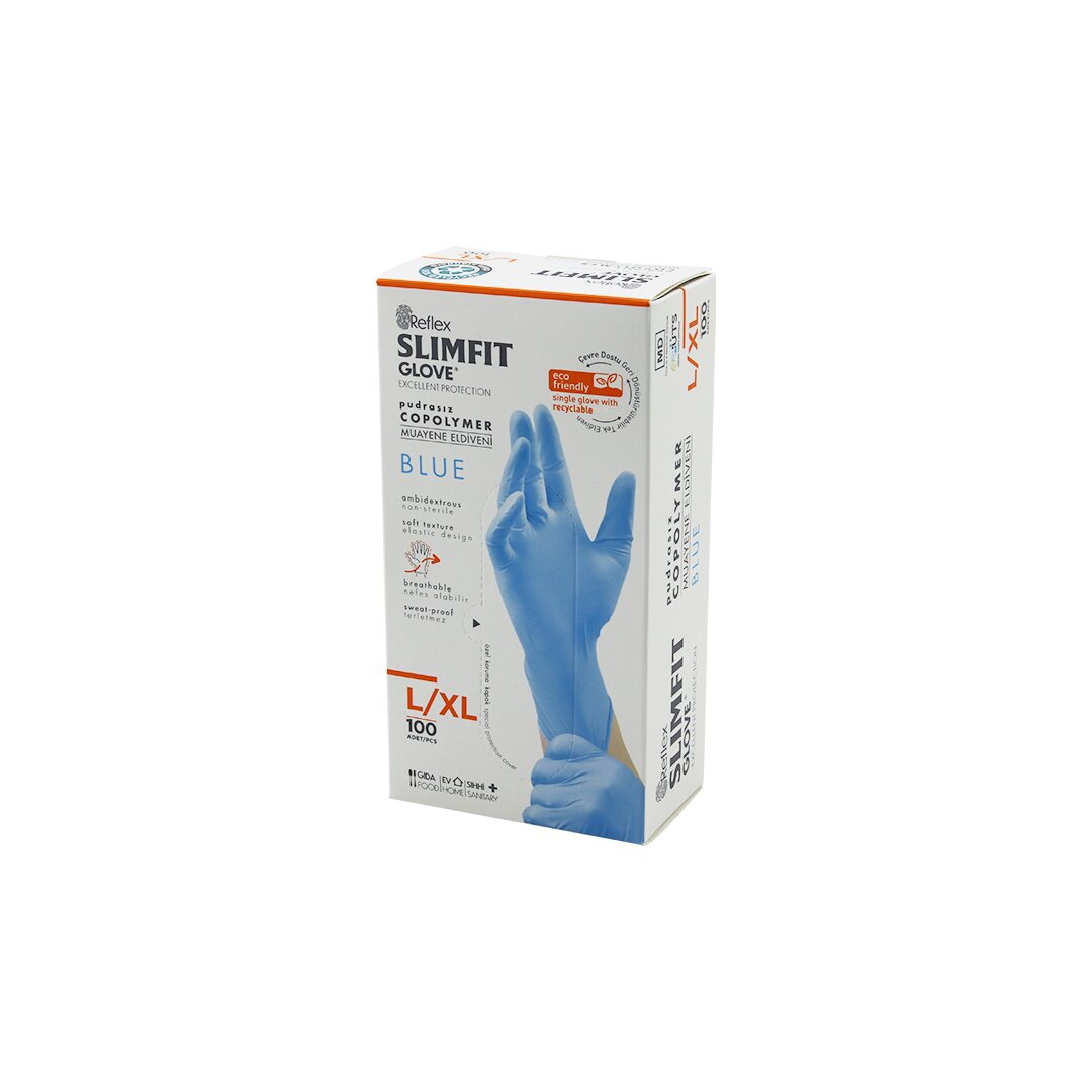 REFLEX SLİMFİT GLOVE KOD-025 L-XL MAVİ PUDRASIZ MUAYENE ELDİVEN 100LÜ (5643)