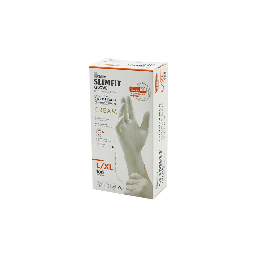 REFLEX SLİMFİT GLOVE KOD-028 L-XL KREM PUDRASIZ MUAYENE ELDİVEN 100LÜ (5643)