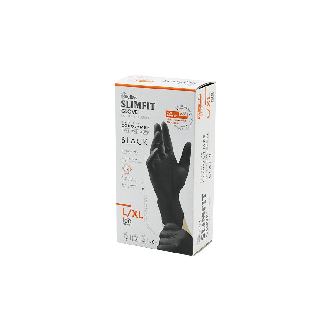 REFLEX SLİMFİT GLOVE KOD-031 L-XL SİYAH PUDRASIZ MUAYENE ELDİVEN 100LÜ (5643)