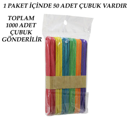 RENKLİ - 1000 ADET AHŞAP ELİŞİ - DİL ÇUBUK 15CM X 1.8CM (5643)