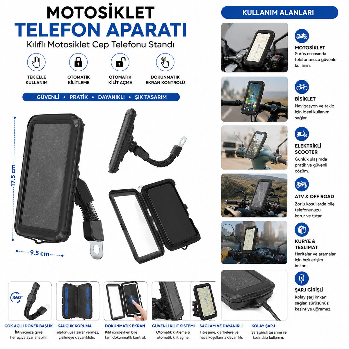 RESİSTANT BİKE MOTORSİKLET TELEFON TUTUCU 5.5 İNÇ - 6.2 İNÇ (5643)