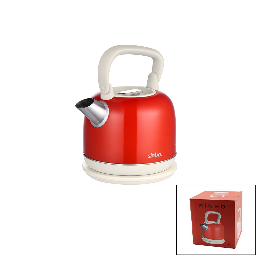 RETRO KIRMIZI NOSTALJİ DEMLİK MODEL ÇELİK KETTLE SU ISITICI 2.2LT 1800W GİZLİ RESİZTANS SK-8035 (5643)