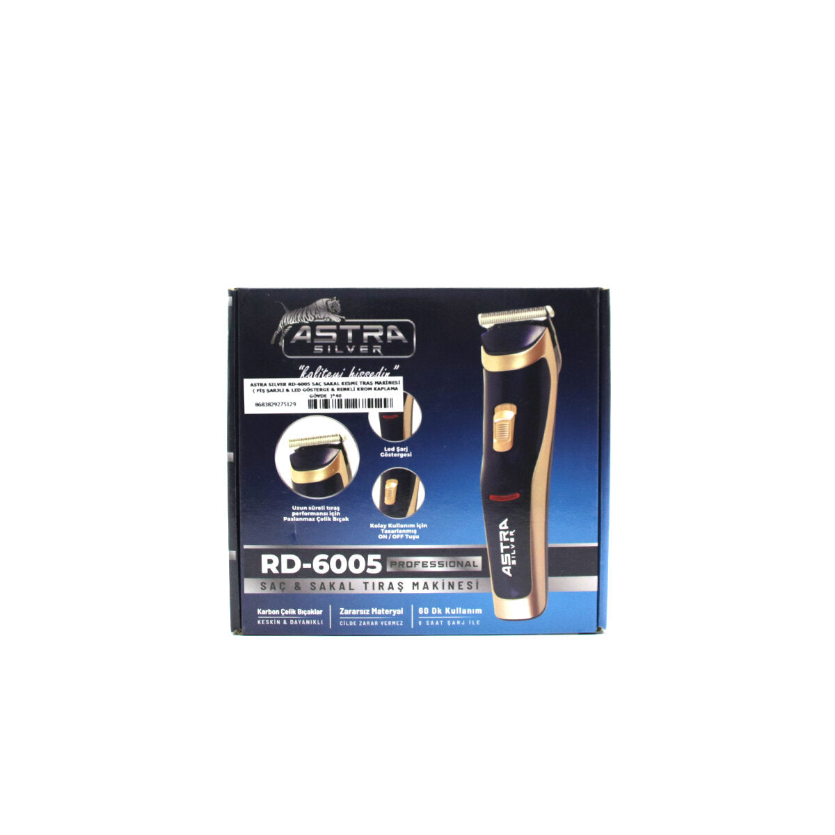 SAÇ SAKAL KESME TRAŞ MAKİNESİ FİŞ ŞARJLI - LED GÖSTERGE - RENKLİ KROM KAPLAMA GÖVDE RD-6005 (5643)