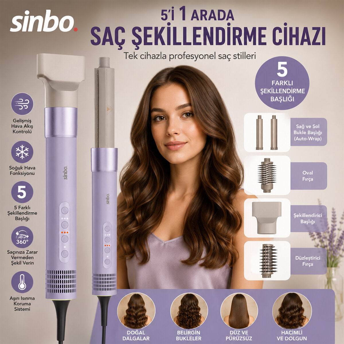 SAÇ ŞEKİLLENDİRME CİHAZI 110.000RPM 5 BAŞLIK - 3 HIZ - SICAKLIK AYAR SHD-1760 (5643)