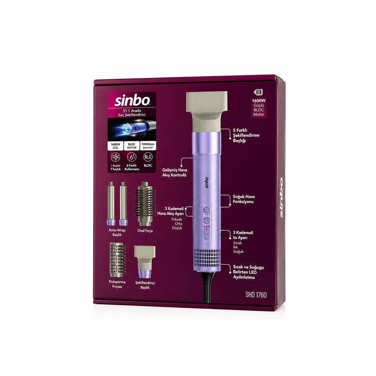 SAÇ ŞEKİLLENDİRME CİHAZI 110.000RPM 5 BAŞLIK - 3 HIZ - SICAKLIK AYAR SHD-1760 (5643)