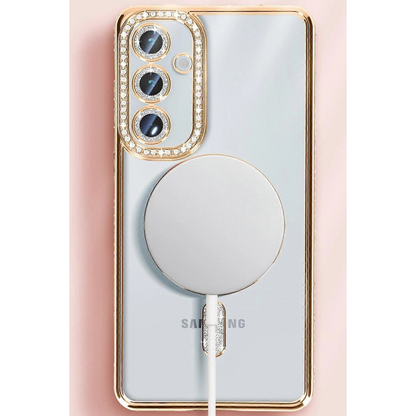 Samsung Galaxy S25 Kılıf Joke Simli Magneticsafe Kılıf - Gümüş