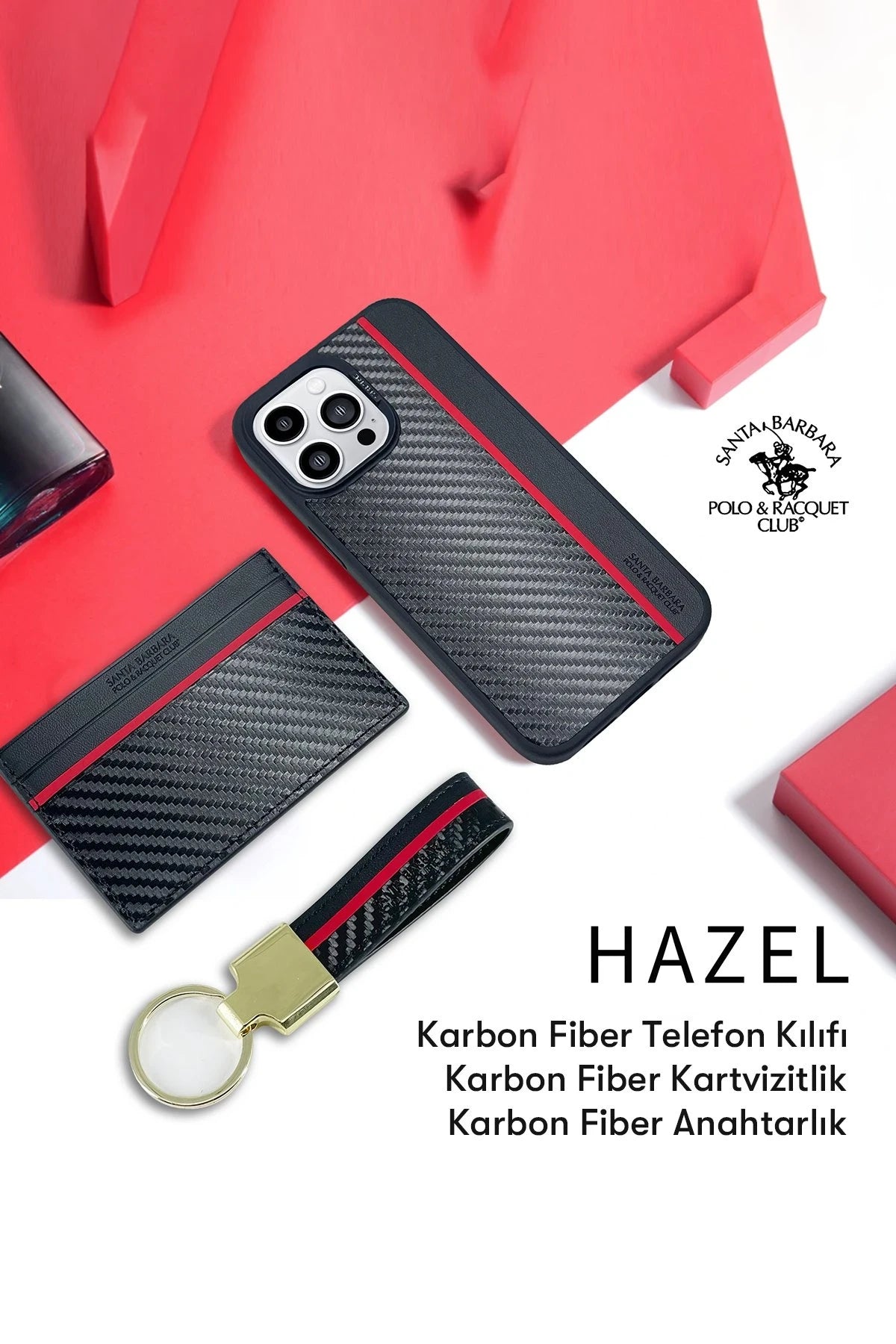 Santa Barbara Polo Racquet Club Apple iPhone 14 Pro Hazel Karbon Set Kapak - Siyah