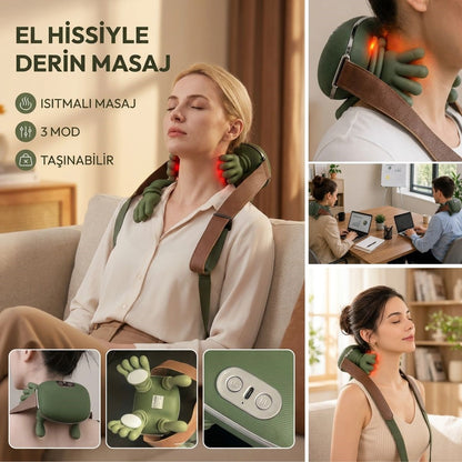 Şarjlı Isıtmalı Boyun ve Omuz Masaj Aleti Parmak Hareketini Taklit Eden Yoğurma Masaj Cihazı (5643)