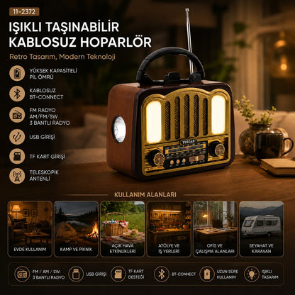 ŞARJLI - NOSTALJİ BLUETOOTH İBRELİ FM RADYO MP3 USB - TF PLAYER SPEAKER PL-4702 (5643)