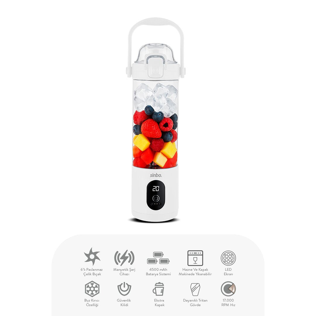 ŞARJLI TAŞINABİLİR SMOOTHİE BLENDER 700MLBUZ KIRMA - ÇELİK BIÇAK MANYETİK ŞARJ 150W 4500mAh SHB-7504 (5643)