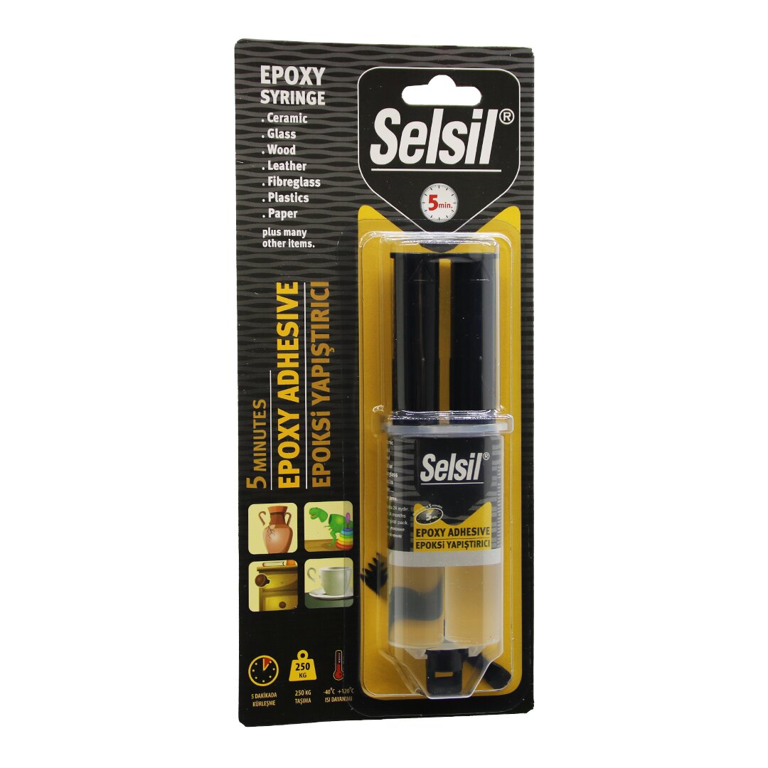 SELSİL EPOXY SYRINGE ADHESİVE ŞIRINGA EPOKSİ YAPIŞTIRICI 28GR. ALÜMİNYUM - CAM - PORSELEN - SERAMİK - AHŞAP - METAL (5643)