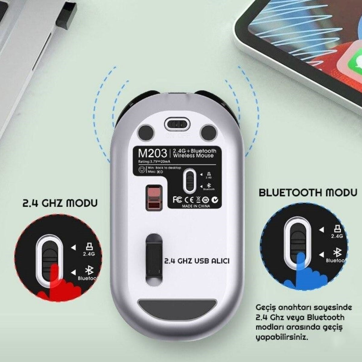 Sessiz Kablosuz Mouse – Wireless Optik Mouse, Sessiz Tıklama, Ergonomik Tasarım (5643)