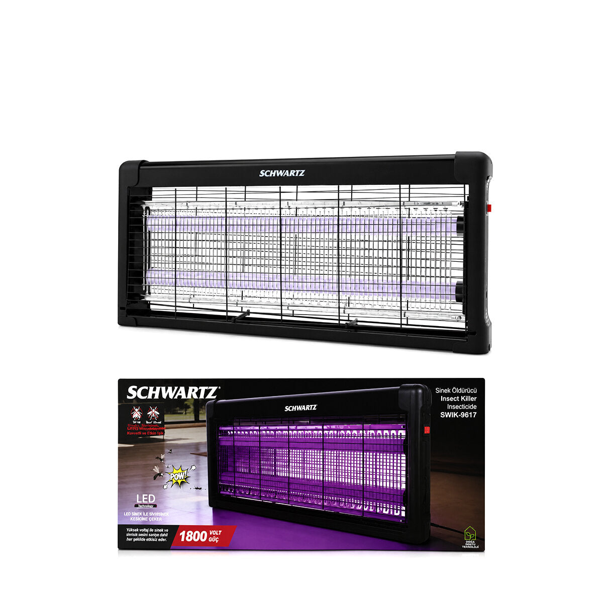 SİNEK ÖLDÜRÜCÜ CIZ CİHAZI MAKİNE 2PCS LED FLORESAN 100M2 ETKİLİ 1800V 54X23.5CM SWIK-9617 (5643)