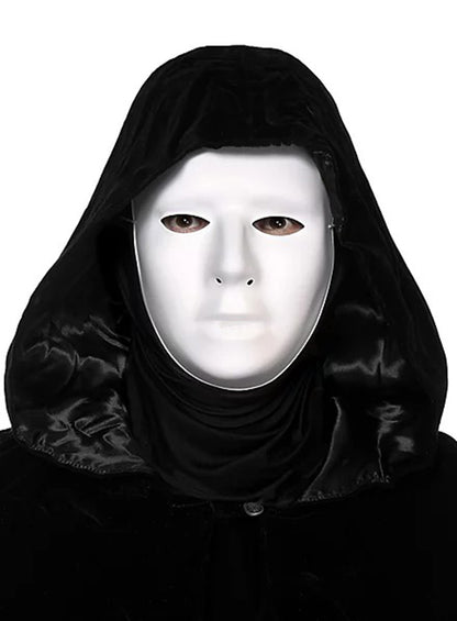 Siyah Kapüşonlu 120 cm Pelerin ve Beyaz Boyanabilir Tam Yüz Maske (5643)
