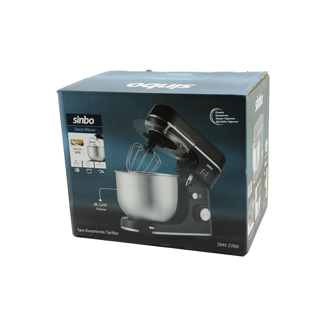 SİYAH STANDLI MİKSER ÇIRPICI - HAMUR YOĞURUCU - KARIŞTIRICI 8 KADEME HIZ AYAR 6L ÇELİK HAZNE 1300W SMX-2769 (5643)