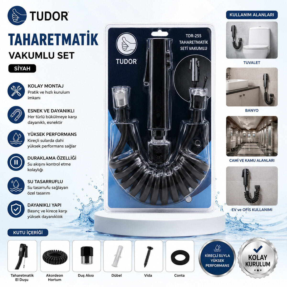 SİYAH TAHARATMATİK SETİ TAHARATMETİK EL DUŞU- HORTUM - MAFSAL VAKUMLU SET (5643)