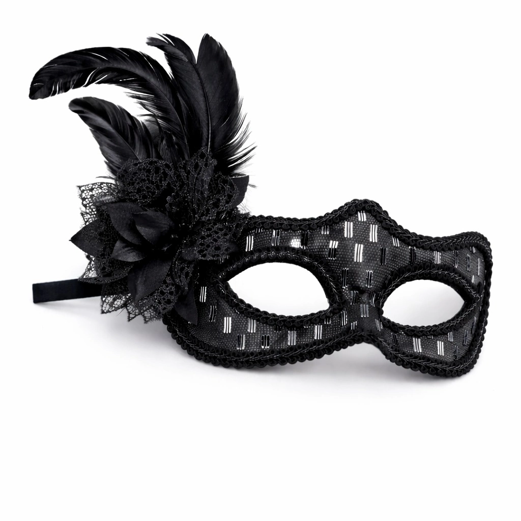 Siyah Tüylü Balo Maskesi Kadın Parti Aksesuarı