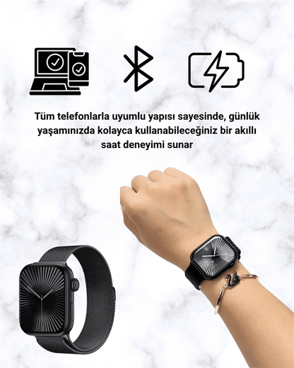 SQ-16 Mini Series 10 Akıllı Saat | Şık ve Hafif Tasarım, 3 Kordon Seçeneği