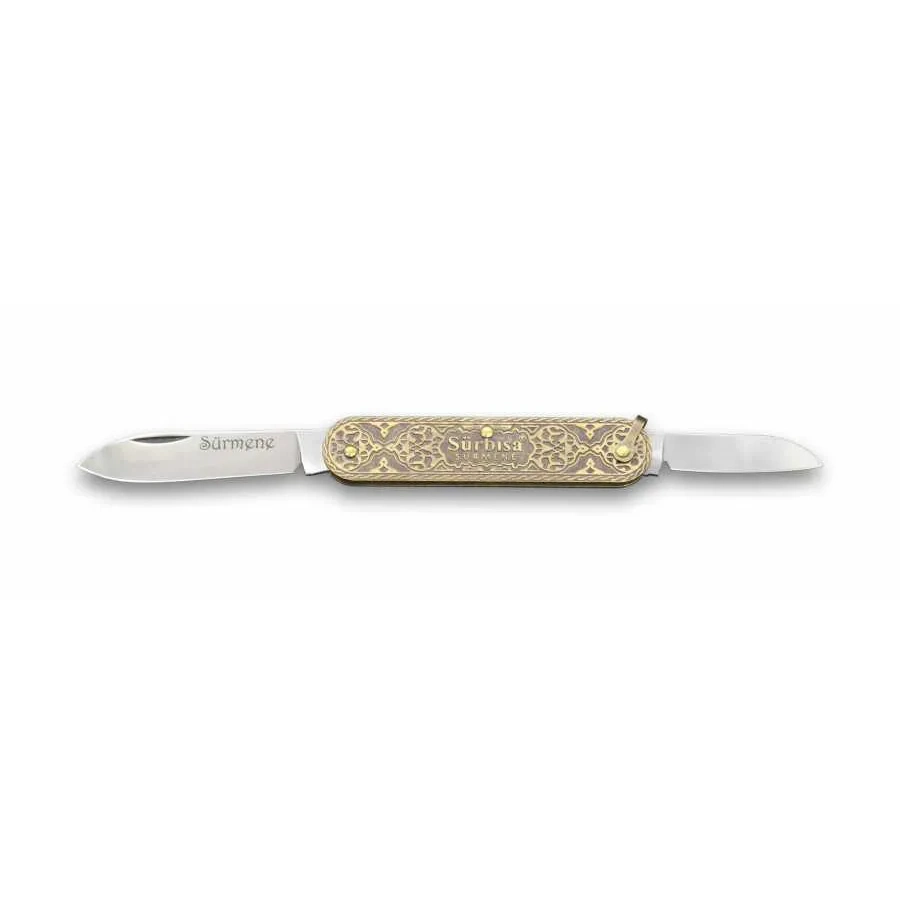 Sürbısa 61804 Pirinç İşlemeli Sürmene Çakısı 5,5 / 3,5 Cm - Çift Bıçaklı