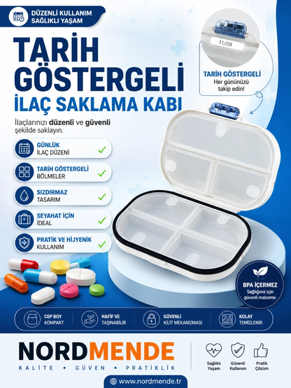 Tarih Göstergeli, Hava Sızdırmaz Ve Su Geçirmez Saklama Kutusu Haftalık Günlük Organizer Şeffaf Taşınabilir