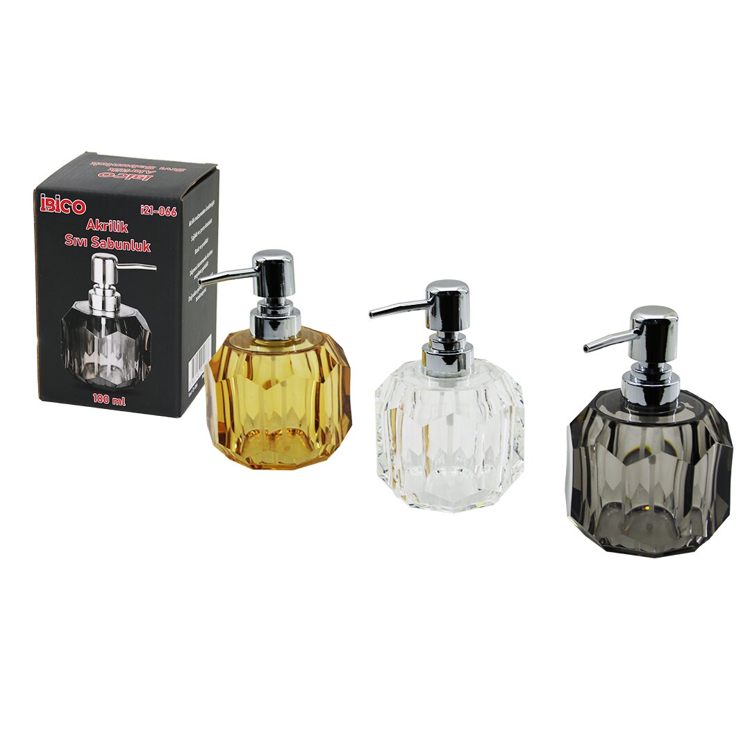 TOMBUL YUVARLAK - PRİZMA ŞEFFAF - RENKLİ AKRİLİK - MİKA KRİSTAL SIVI SABUNLUK 180ML (5643)