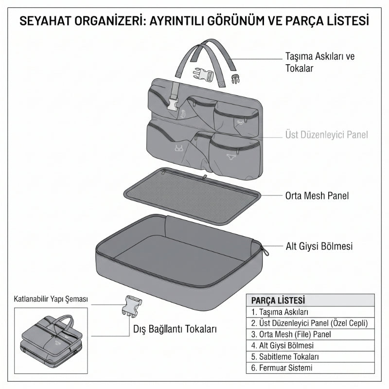 Seyahat Çantası - Yer Küçültücü Organizer - Çok Bölmeli